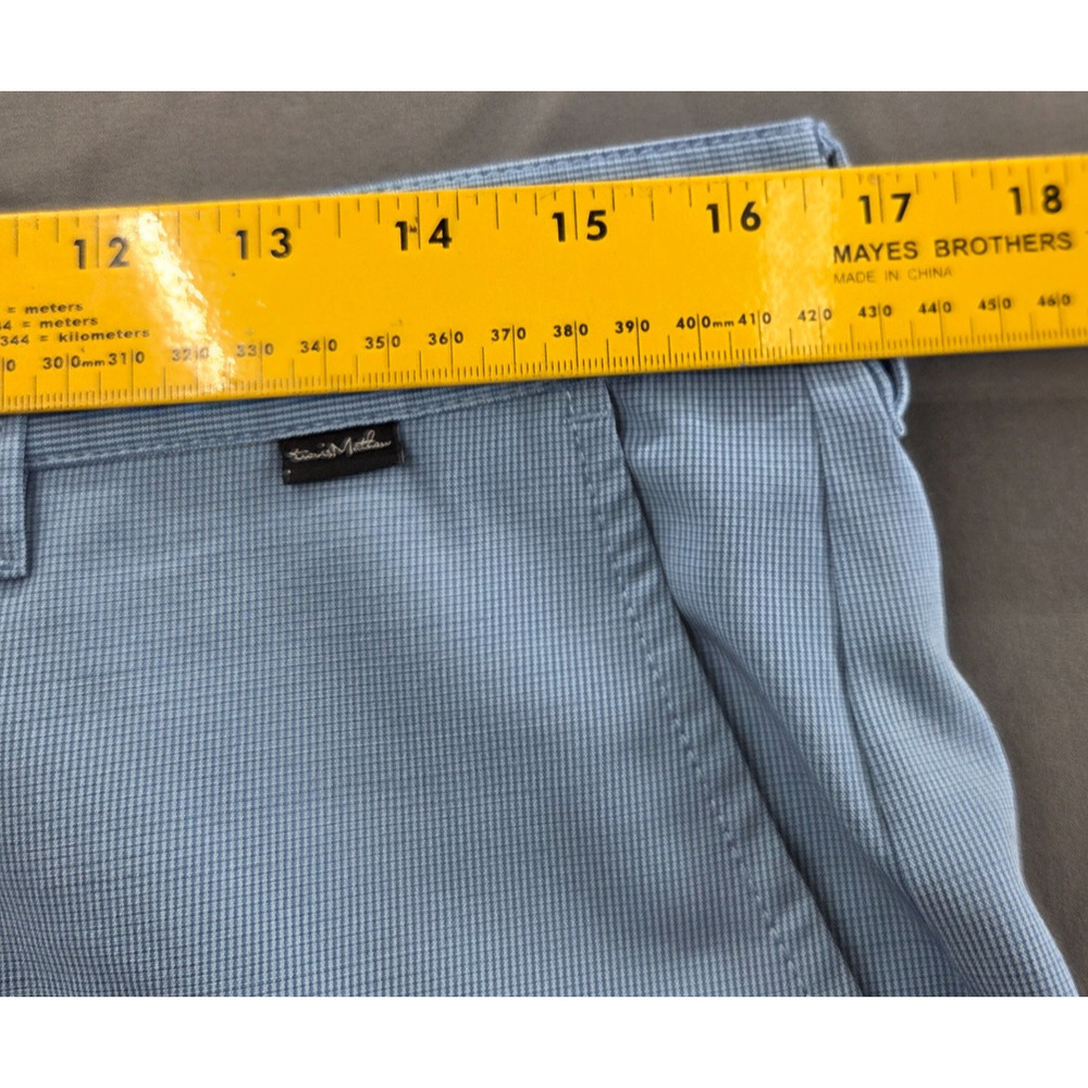 Travis Mathew Shorts Mens 33 Blue Micro Check Chino Stretch 10 Inseam Golf